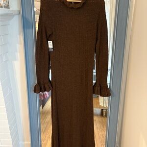 DOEN Brown Ruffle Sleeve Dress NWT